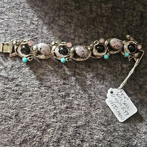 Vintage Multistone Dragon Bracelet - Pink, Black & Turquoise Accents